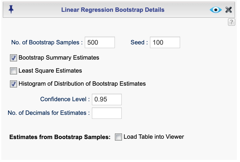 Bootstrap estimation dialog