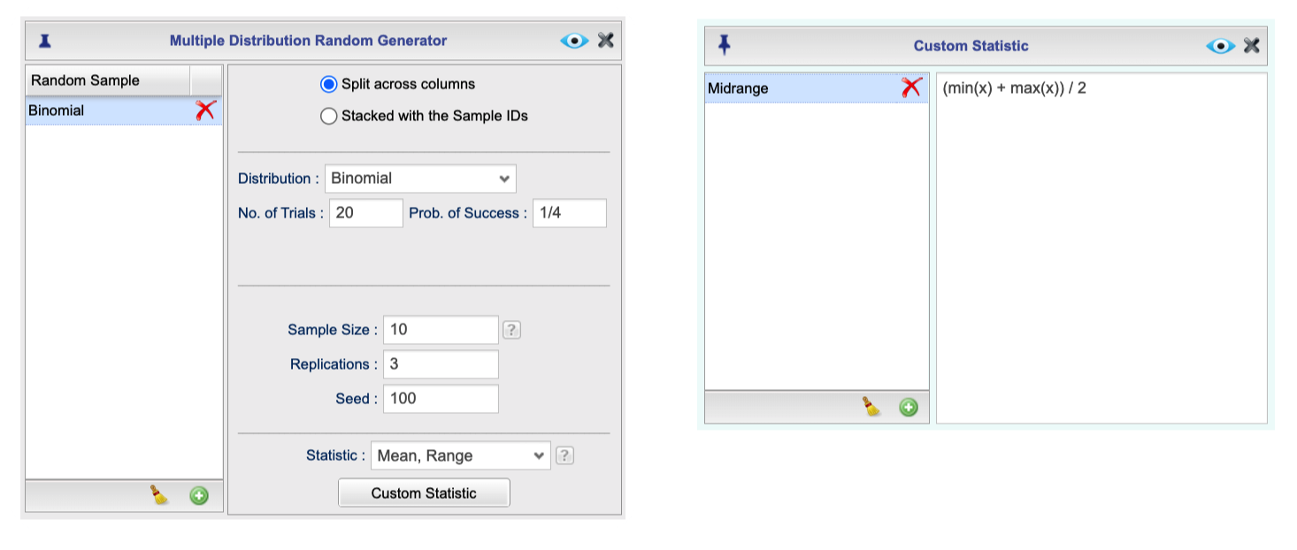 Multiple random genertor dialog for computing statistics