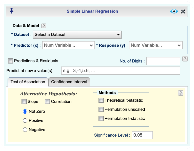 Simple Regression Basics dialog